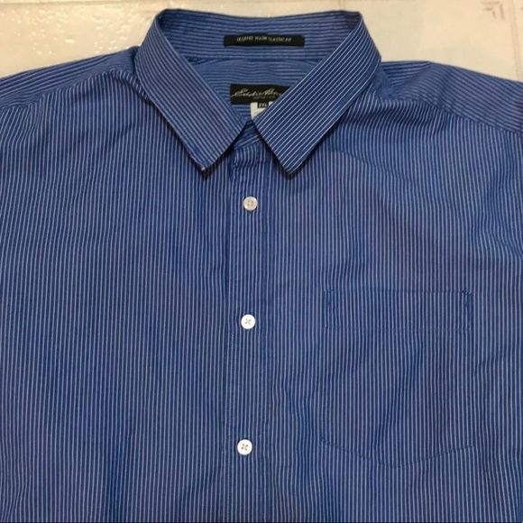 EDDIE BAUER Classic Fit Blue Pinstripe Shirt - Picture 3 of 5